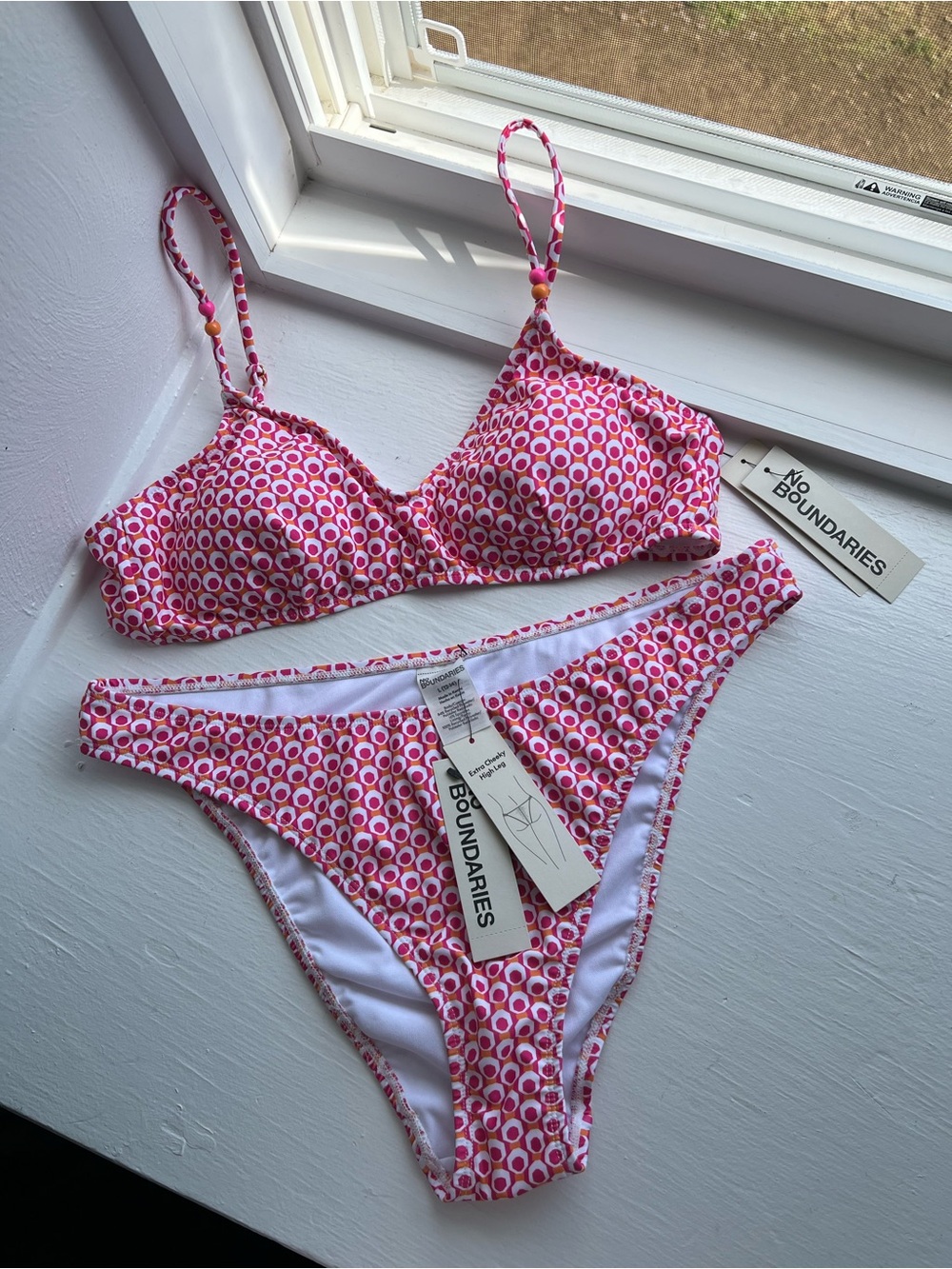 No Boundaries Pink and White Printed Bikini Set